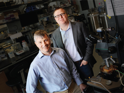 James Hone (left) and Colin Nuckolls, pictured in the Hone Lab. 
