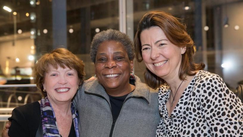 Dean Mary C. Boyce, Ursula Burns, and NYU Tandon Dean Jelena Kovacevic smiling.