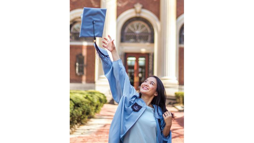 Patricia Dewi celebrating graduation at Morningside campus.