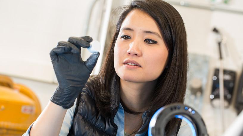 Prof. Shiho Kawashima in her lab working on new manufacturing techniques.