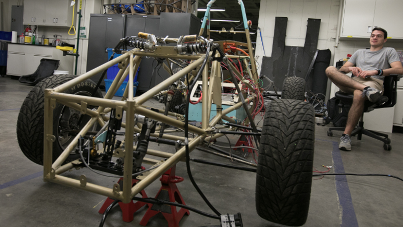 Picture of the EV chassis under construction in the lab.