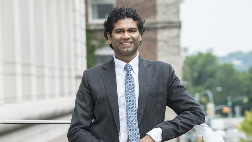 Portrait of Apoov Agarwal on the Engineering Terrace.