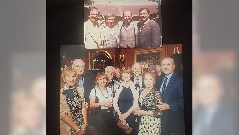 Two photographs: One is Ronald Sills with classmates, and the other is Ronald Sills with family